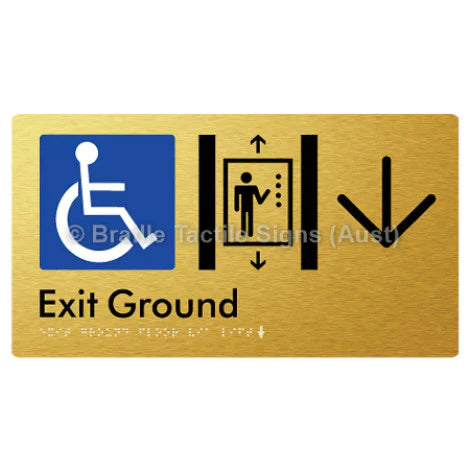 Braille Sign Exit Level Ground Via Lift w/ Large Arrow - Braille Tactile Signs (Aust) - BTS271-GF->D-aliG - Fully Custom Signs - Fast Shipping - High Quality - Australian Made &amp; Owned