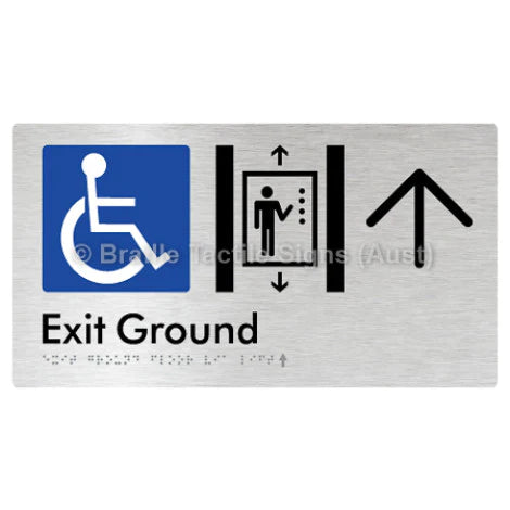 Braille Sign Exit Level Ground Via Lift w/ Large Arrow - Braille Tactile Signs (Aust) - BTS271-GF->U-aliB - Fully Custom Signs - Fast Shipping - High Quality - Australian Made &amp; Owned
