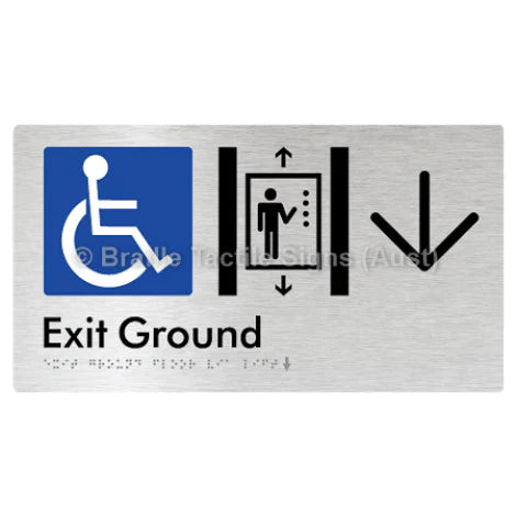 Braille Sign Exit Level Ground Via Lift w/ Large Arrow - Braille Tactile Signs (Aust) - BTS271-GF->D-aliB - Fully Custom Signs - Fast Shipping - High Quality - Australian Made &amp; Owned