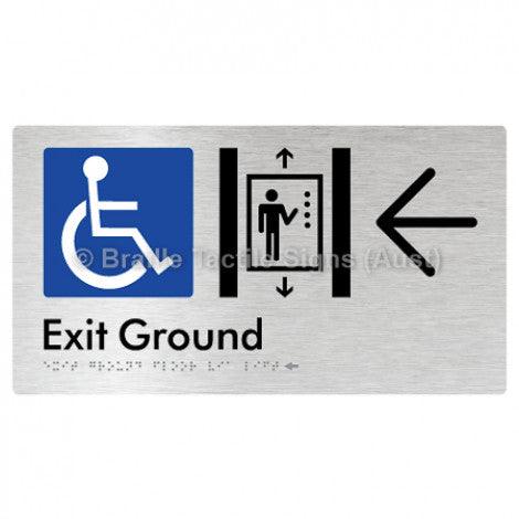 Braille Sign Exit Level Ground Via Lift w/ Large Arrow - Braille Tactile Signs (Aust) - BTS271-GF->L-aliB - Fully Custom Signs - Fast Shipping - High Quality - Australian Made &amp; Owned
