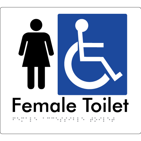 Braille Sign Female Accessible Toilet - Braille Tactile Signs Aust. - BTS05n-wht - Custom Signs - Fast Shipping - High Quality - Australian Made &amp; Owned