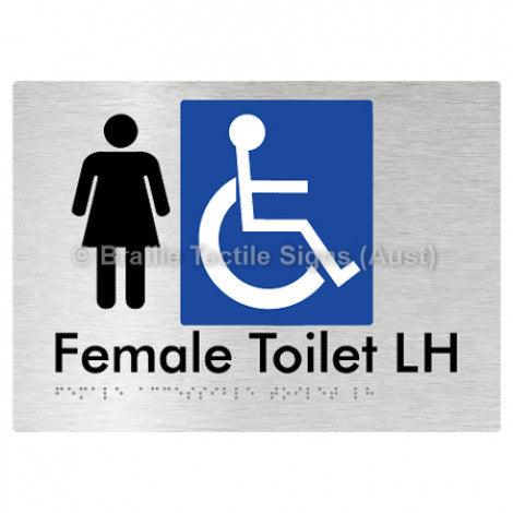 Female Accessible Toilet LH - Braille Tactile Signs (Aust) - BTS05LHn-aliB - Fully Custom Signs - Fast Shipping - High Quality