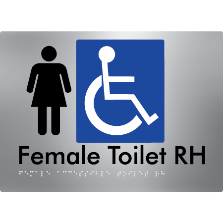Braille Sign Female Accessible Toilet LH / RH - Braille Tactile Signs Aust. - BTS05RHn-aliS - Custom Signs - Fast Shipping - High Quality - Australian Made &amp; Owned