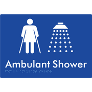 Braille Sign Female Ambulant Shower - Braille Tactile Signs Aust. - BTS233-blu - Custom Signs - Fast Shipping - High Quality - Australian Made &amp; Owned