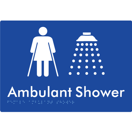 Braille Sign Female Ambulant Shower - Braille Tactile Signs Aust. - BTS233-blu - Custom Signs - Fast Shipping - High Quality - Australian Made &amp; Owned