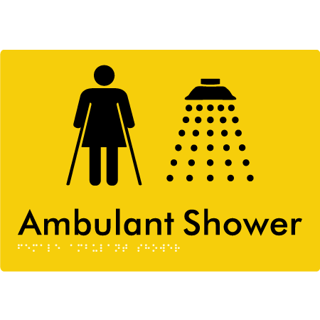 Braille Sign Female Ambulant Shower - Braille Tactile Signs Aust. - BTS233-yel - Custom Signs - Fast Shipping - High Quality - Australian Made &amp; Owned