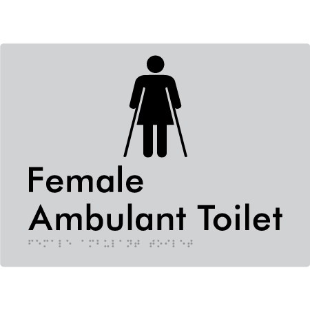 Braille Sign Female Ambulant Toilet - Braille Tactile Signs Aust. - BTS222n-slv - Custom Signs - Fast Shipping - High Quality - Australian Made &amp; Owned