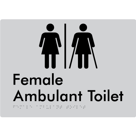 Braille Sign Female Ambulant Toilet with Air Lock - Braille Tactile Signs Aust. - BTS395-AL-slv - Custom Signs - Fast Shipping - High Quality - Australian Made &amp; Owned