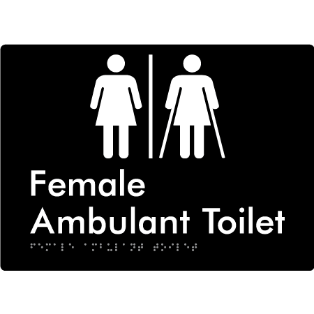 Braille Sign Female Ambulant Toilet with Air Lock - Braille Tactile Signs Aust. - BTS395-AL-blk - Custom Signs - Fast Shipping - High Quality - Australian Made &amp; Owned