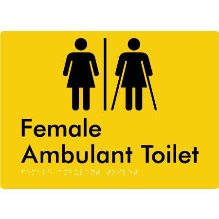 Braille Sign Female Ambulant Toilet with Air Lock - Braille Tactile Signs Aust. - BTS395-AL-yel - Custom Signs - Fast Shipping - High Quality - Australian Made &amp; Owned