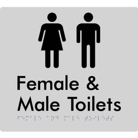 Braille Sign Female & Male Toilets - Braille Tactile Signs Aust. - BTS431-slv - Custom Signs - Fast Shipping - High Quality - Australian Made &amp; Owned