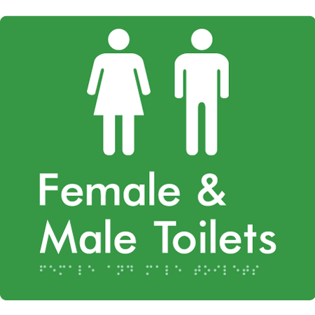 Braille Sign Female & Male Toilets - Braille Tactile Signs Aust. - BTS431-grn - Custom Signs - Fast Shipping - High Quality - Australian Made &amp; Owned