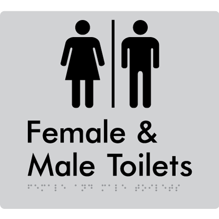 Braille Sign Female & Male Toilets with Air Lock - Braille Tactile Signs Aust. - BTS431-AL-slv - Custom Signs - Fast Shipping - High Quality - Australian Made &amp; Owned