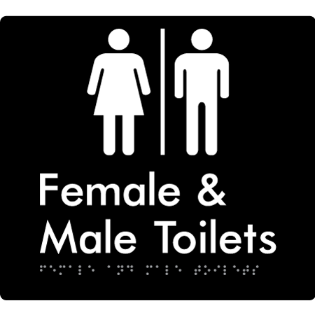 Braille Sign Female & Male Toilets with Air Lock - Braille Tactile Signs Aust. - BTS431-AL-blk - Custom Signs - Fast Shipping - High Quality - Australian Made &amp; Owned