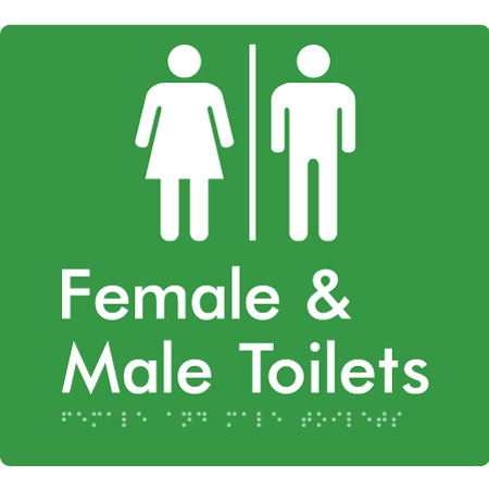 Braille Sign Female & Male Toilets with Air Lock - Braille Tactile Signs Aust. - BTS431-AL-grn - Custom Signs - Fast Shipping - High Quality - Australian Made &amp; Owned