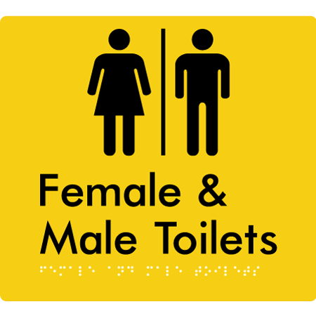 Braille Sign Female & Male Toilets with Air Lock - Braille Tactile Signs Aust. - BTS431-AL-yel - Custom Signs - Fast Shipping - High Quality - Australian Made &amp; Owned