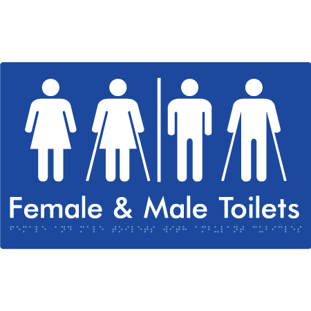 Braille Sign Female & Male Toilets with Ambulant Cubicles and Airlock - Braille Tactile Signs Aust. - BTS432-AL-blu - Custom Signs - Fast Shipping - High Quality - Australian Made &amp; Owned