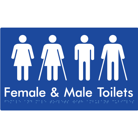 Braille Sign Female & Male Toilets with Ambulant Cubicles - Braille Tactile Signs Aust. - BTS432-blu - Custom Signs - Fast Shipping - High Quality - Australian Made &amp; Owned