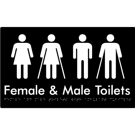 Braille Sign Female & Male Toilets with Ambulant Cubicles - Braille Tactile Signs Aust. - BTS432-blk - Custom Signs - Fast Shipping - High Quality - Australian Made &amp; Owned