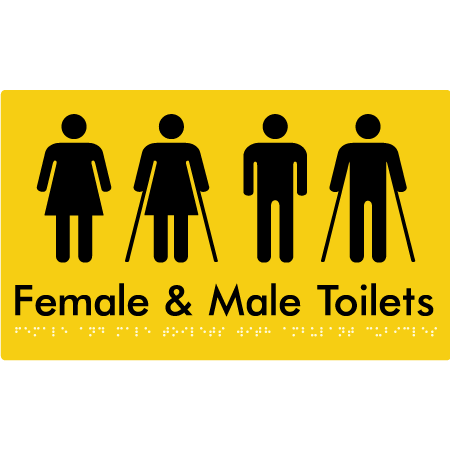 Braille Sign Female & Male Toilets with Ambulant Cubicles - Braille Tactile Signs Aust. - BTS432-yel - Custom Signs - Fast Shipping - High Quality - Australian Made &amp; Owned