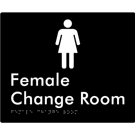 Braille Sign Female Change Room - Braille Tactile Signs Aust. - BTS09n-blk - Custom Signs - Fast Shipping - High Quality - Australian Made &amp; Owned