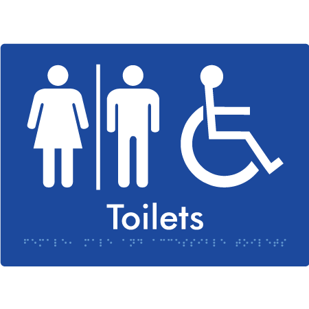 Braille Sign Female, Male & Accessible Toilets With Air Lock - Braille Tactile Signs Aust. - BTS407-AL-blu - Custom Signs - Fast Shipping - High Quality - Australian Made &amp; Owned