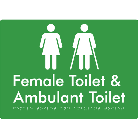 Braille Sign Female Toilet & Ambulant Toilet - Braille Tactile Signs Aust. - BTS402-grn - Custom Signs - Fast Shipping - High Quality - Australian Made &amp; Owned