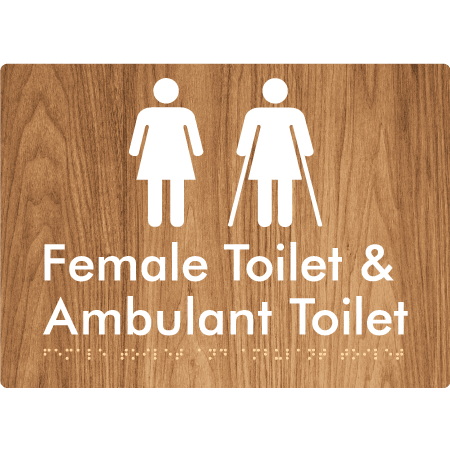 Braille Sign Female Toilet & Ambulant Toilet - Braille Tactile Signs Aust. - BTS402-wdg - Custom Signs - Fast Shipping - High Quality - Australian Made &amp; Owned