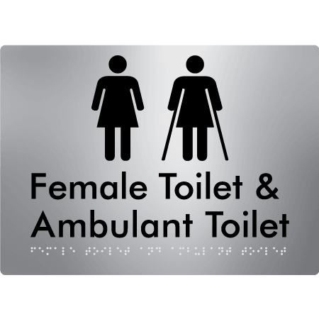 Braille Sign Female Toilet & Ambulant Toilet - Braille Tactile Signs Aust. - BTS402-aliS - Custom Signs - Fast Shipping - High Quality - Australian Made &amp; Owned