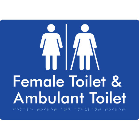 Braille Sign Female Toilet & Ambulant Toilet with Air Lock - Braille Tactile Signs Aust. - BTS402-AL-blu - Custom Signs - Fast Shipping - High Quality - Australian Made &amp; Owned