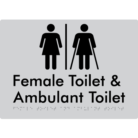 Braille Sign Female Toilet & Ambulant Toilet with Air Lock - Braille Tactile Signs Aust. - BTS402-AL-slv - Custom Signs - Fast Shipping - High Quality - Australian Made &amp; Owned