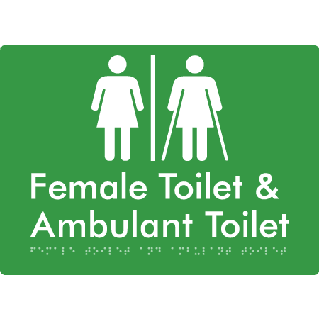 Braille Sign Female Toilet & Ambulant Toilet with Air Lock - Braille Tactile Signs Aust. - BTS402-AL-grn - Custom Signs - Fast Shipping - High Quality - Australian Made &amp; Owned