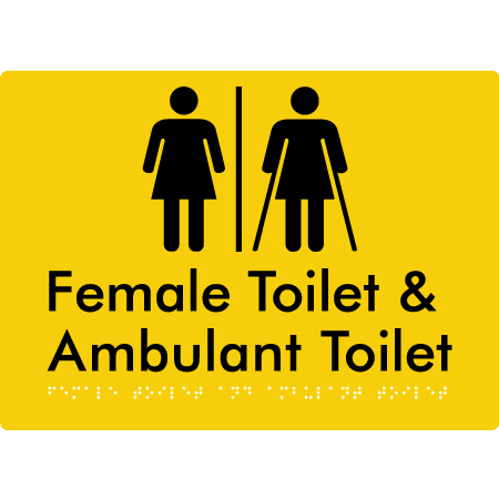 Braille Sign Female Toilet & Ambulant Toilet with Air Lock - Braille Tactile Signs Aust. - BTS402-AL-yel - Custom Signs - Fast Shipping - High Quality - Australian Made &amp; Owned