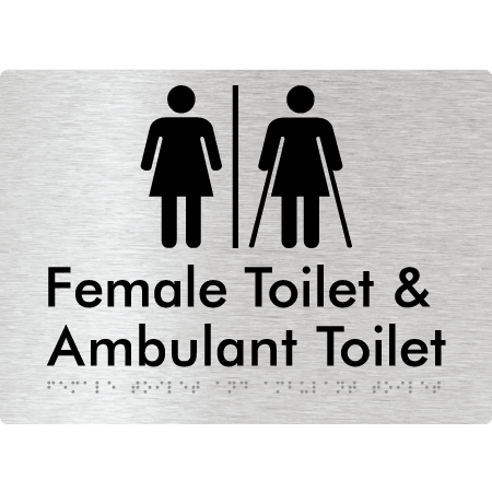 Braille Sign Female Toilet & Ambulant Toilet with Air Lock - Braille Tactile Signs Aust. - BTS402-AL-aliB - Custom Signs - Fast Shipping - High Quality - Australian Made &amp; Owned