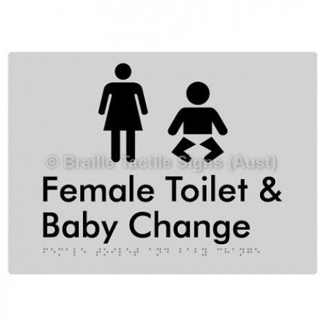 Braille Sign Female Toilet and Baby Change - Braille Tactile Signs (Aust) - BTS110n-slv - Fully Custom Signs - Fast Shipping - High Quality - Australian Made &amp; Owned