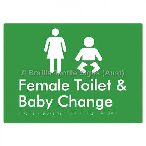 Braille Sign Female Toilet and Baby Change - Braille Tactile Signs (Aust) - BTS110n-grn - Fully Custom Signs - Fast Shipping - High Quality - Australian Made &amp; Owned