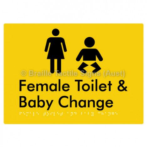 Braille Sign Female Toilet and Baby Change - Braille Tactile Signs (Aust) - BTS110n-yel - Fully Custom Signs - Fast Shipping - High Quality - Australian Made &amp; Owned