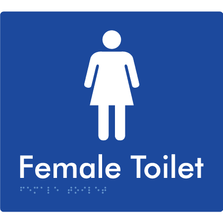 Braille Sign Female Toilet - Braille Tactile Signs Aust. - BTS01n-blu - Custom Signs - Fast Shipping - High Quality - Australian Made &amp; Owned