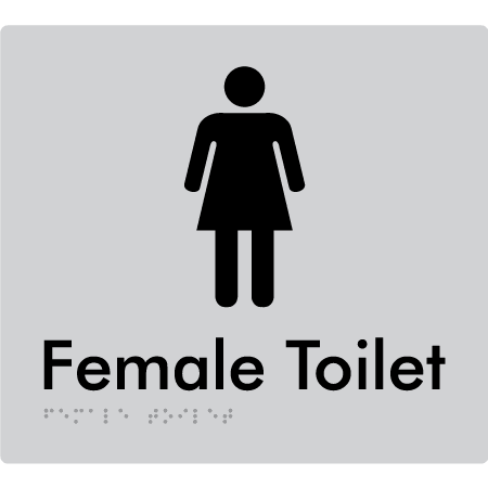 Braille Sign Female Toilet - Braille Tactile Signs Aust. - BTS01n-slv - Custom Signs - Fast Shipping - High Quality - Australian Made &amp; Owned