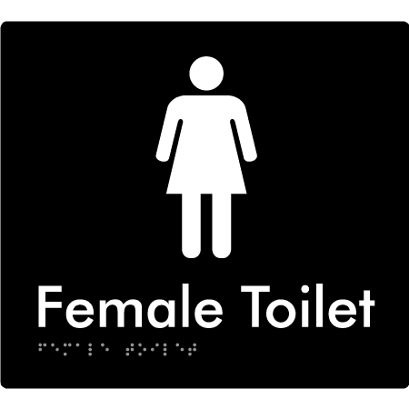 Braille Sign Female Toilet - Braille Tactile Signs Aust. - BTS01n-blk - Custom Signs - Fast Shipping - High Quality - Australian Made &amp; Owned