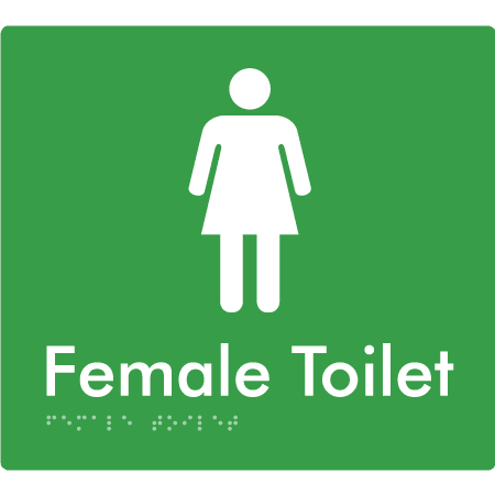 Braille Sign Female Toilet - Braille Tactile Signs Aust. - BTS01n-grn - Custom Signs - Fast Shipping - High Quality - Australian Made &amp; Owned