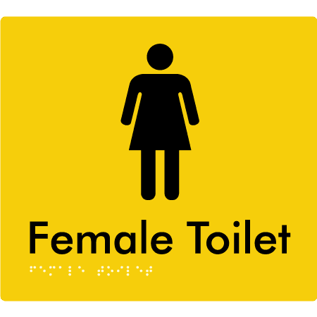 Braille Sign Female Toilet - Braille Tactile Signs Aust. - BTS01n-yel - Custom Signs - Fast Shipping - High Quality - Australian Made &amp; Owned