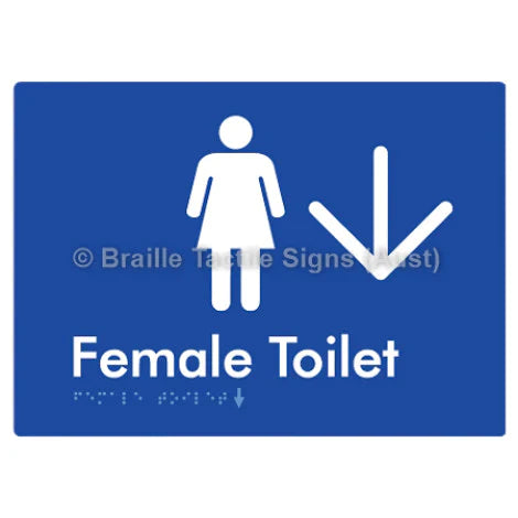 Female Toilet w/ Large Arrow - Braille Tactile Signs (Aust) - BTS01n->D-blu - Fully Custom Signs - Fast Shipping - High Quality