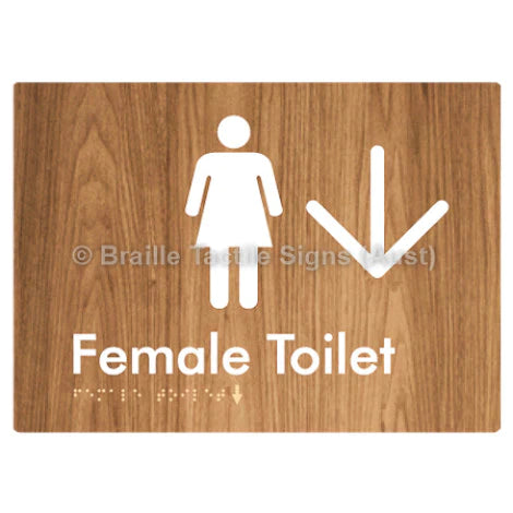 Female Toilet w/ Large Arrow - Braille Tactile Signs (Aust) - BTS01n->D-wdg - Fully Custom Signs - Fast Shipping - High Quality
