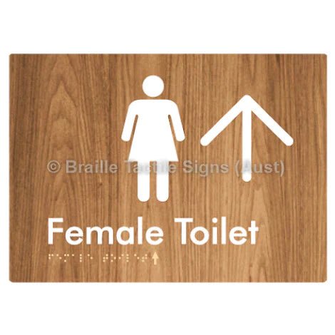 Female Toilet w/ Large Arrow - Braille Tactile Signs (Aust) - BTS01n->U-wdg - Fully Custom Signs - Fast Shipping - High Quality