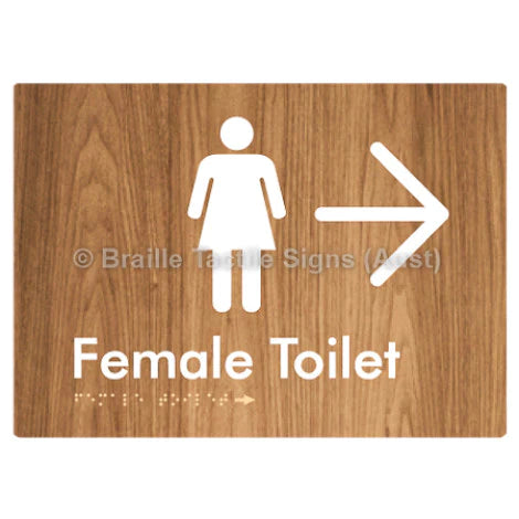 Female Toilet w/ Large Arrow - Braille Tactile Signs (Aust) - BTS01n->R-wdg - Fully Custom Signs - Fast Shipping - High Quality