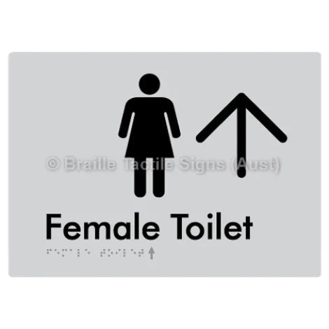 Female Toilet w/ Large Arrow - Braille Tactile Signs (Aust) - BTS01n->U-slv - Fully Custom Signs - Fast Shipping - High Quality