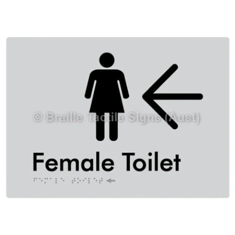Female Toilet w/ Large Arrow - Braille Tactile Signs (Aust) - BTS01n->L-slv - Fully Custom Signs - Fast Shipping - High Quality