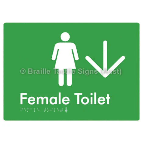 Female Toilet w/ Large Arrow - Braille Tactile Signs (Aust) - BTS01n->D-grn - Fully Custom Signs - Fast Shipping - High Quality