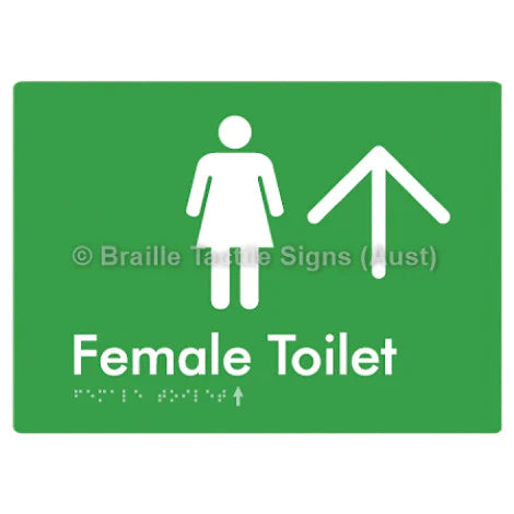 Female Toilet w/ Large Arrow - Braille Tactile Signs (Aust) - BTS01n->U-grn - Fully Custom Signs - Fast Shipping - High Quality